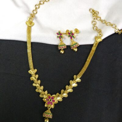 foaming ad necklace real gold look pattern comes with jhumka