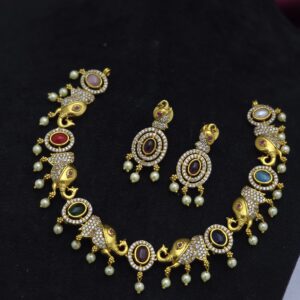 Premium AD navarathna necklace