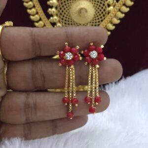 chain drops earing - red pearl earing