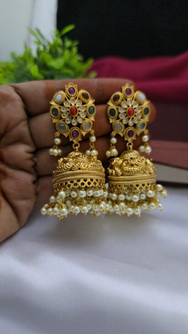  Premium gold look ad Navarathna jhumka