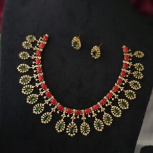 premium ad  coral multi diamond look Necklace