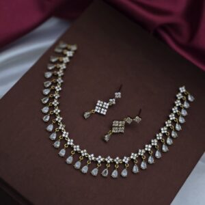 Premium  ad diamond look necklace with drops 