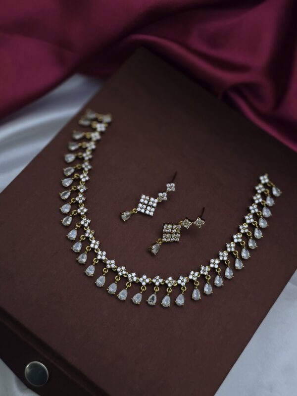 Premium  ad diamond look necklace with drops 