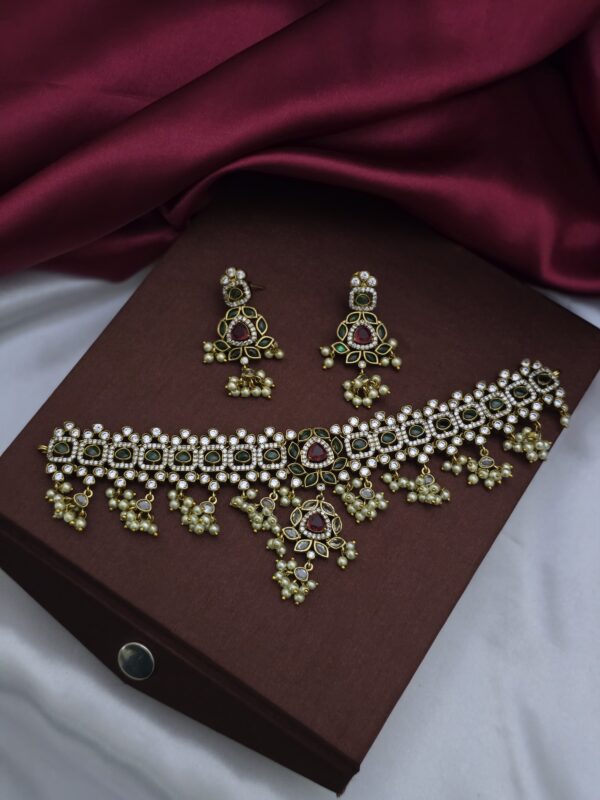  Premium Diamond mehandhi green necklace with stud