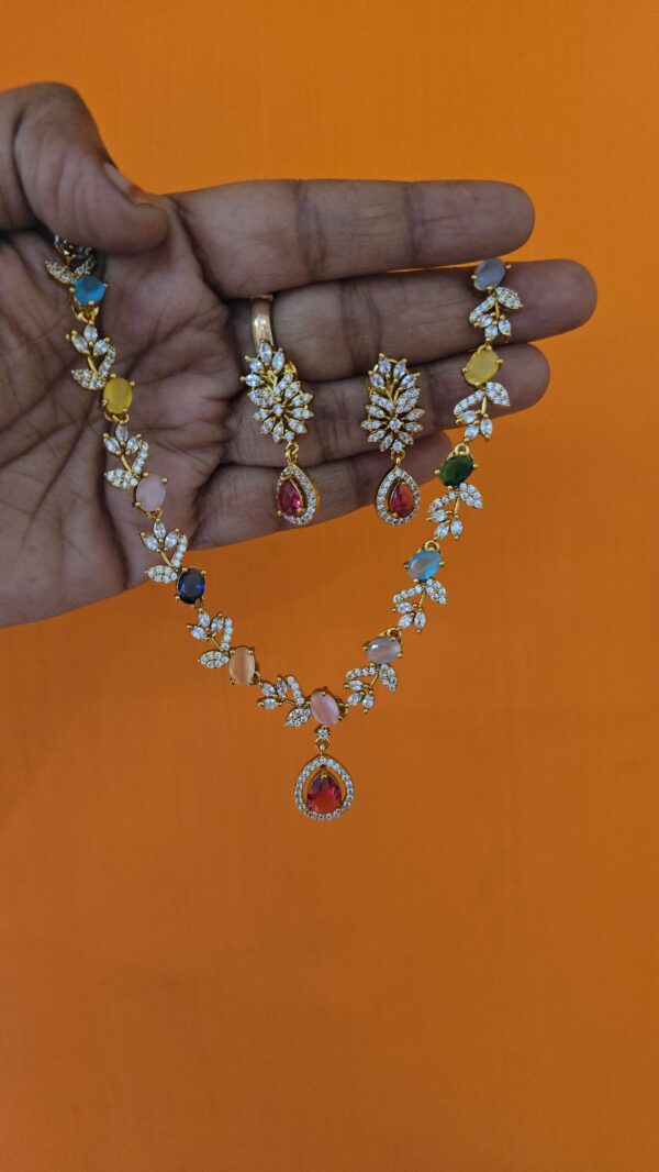  Premium diamond look navarathna necklace with stud