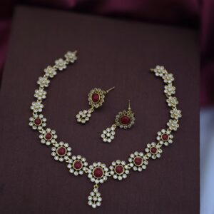 Premium diamond look coral necklace