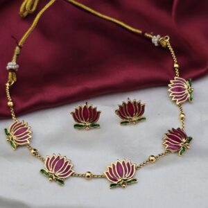 Premium jadau lotus necklace