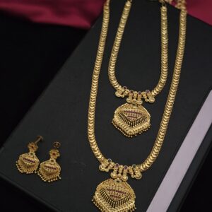 Premium foaming heart design wedding combo necklace haram with stud