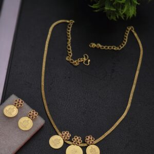 gold look plain ruby coin necklace