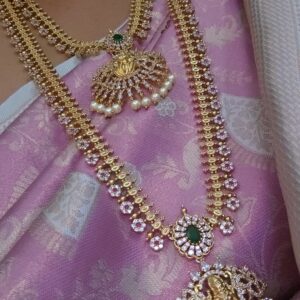 Premium gold look Lakshmi combo comes necklace and haram with stud