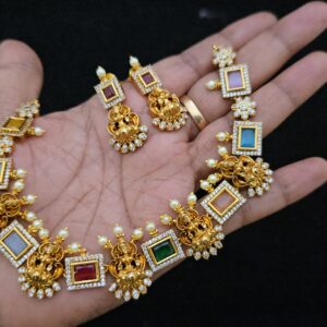  Premium quality navarathna antique necklace with stud