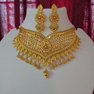 Premium foaming wedding ruby choker comes leaf type earing comes ball drops