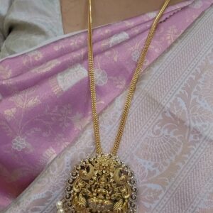 Premium gold look 32 inches lakhmi dollar chain come earing with pearl drops