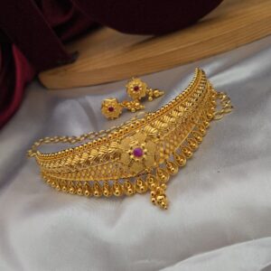 Premium foaming ruby wedding choker with earing