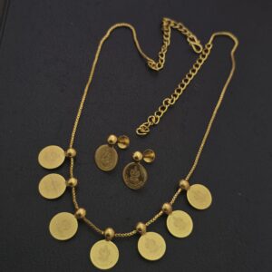 Premium foaming 7 coin lakshmi necklace with stud 