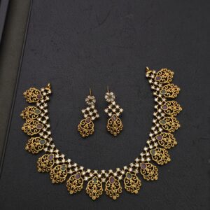 Premium mat AD stone neckalce comes with stud