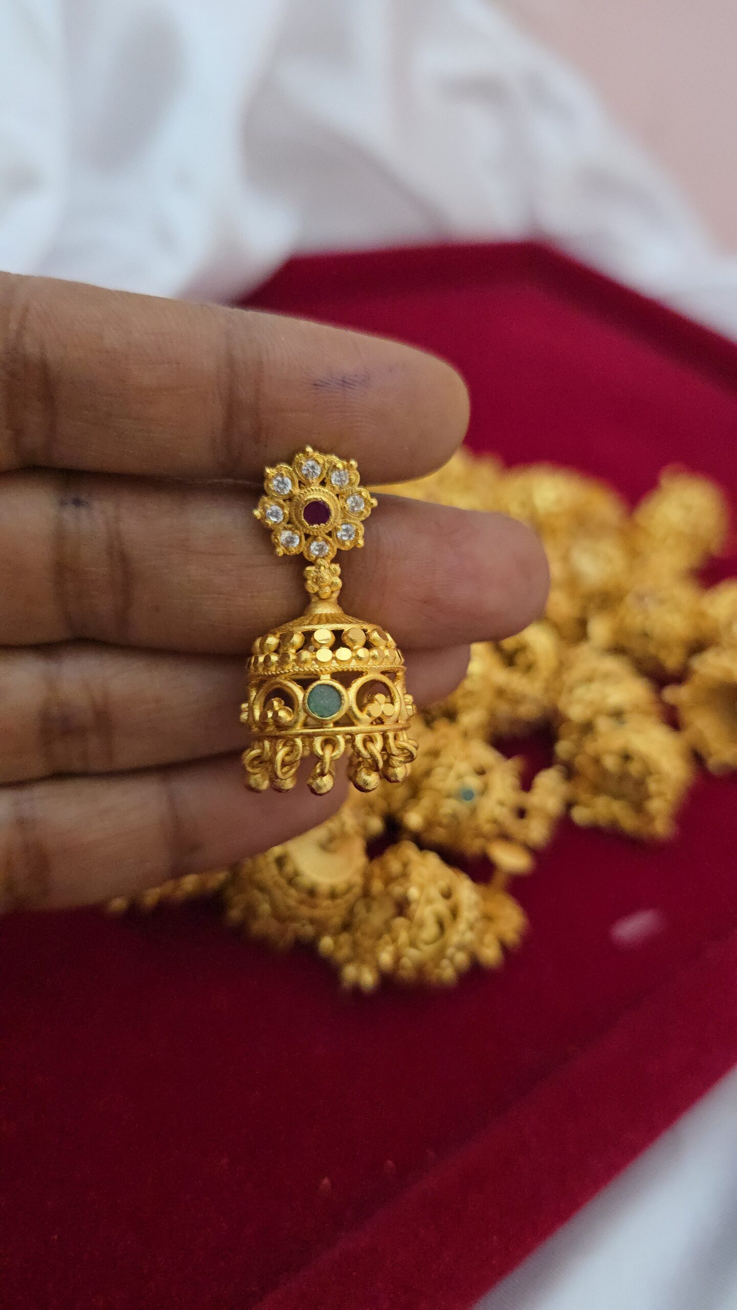 Premium foaming ruby stone enamel jhumka