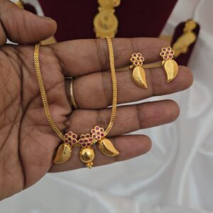 Premium micro ruby stone necklace with leaf stud