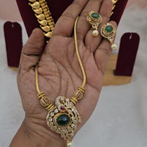  Premium mat ad stone peacock necklace with stud