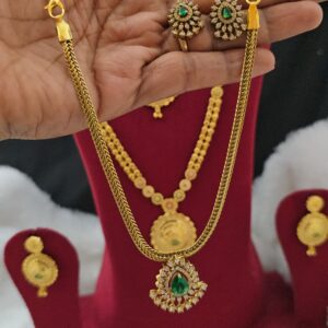 Premium mat emerald necklace with stud 