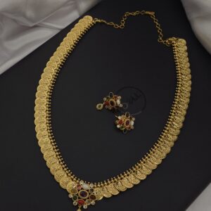 premium foaming navarathna coin haram with earing 