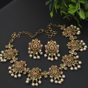 premium matt lotus necklace with earings 