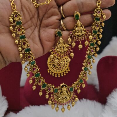 Premium quality antique Ruby emerald nakshi necklace