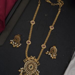 Premium Quality matt 26 Inch peacock necklace with earings