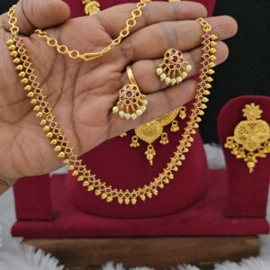  premium matt ruby stone necklace with earings