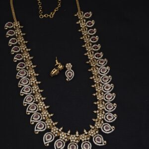  Premium matt ruby stone haram with earings 