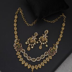 Premium matt double line peacock necklace with earings