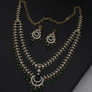 Premium matt double line emerald necklace with earings 