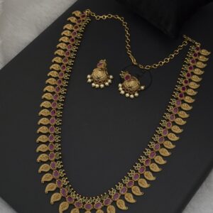 Premium matt ruby stone haram with jhumka
