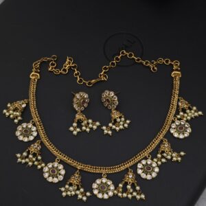 Premium matt thickline necklace with jhumaka