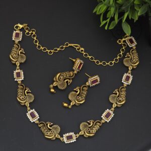 Premium matt Peacock ruby necklace with earings