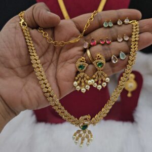 premium matt changeable peacock necklace with earings 