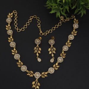 premium foaming ad stone leaf necklace with earings