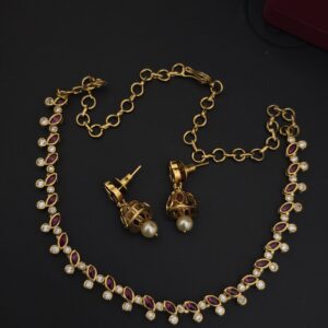  premium matt ruby and white stone necklace with earings 