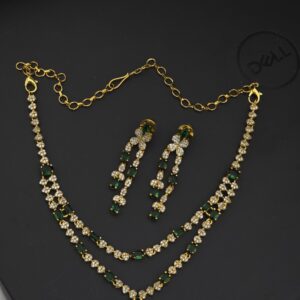 Premium diamond look double layer necklace with stud