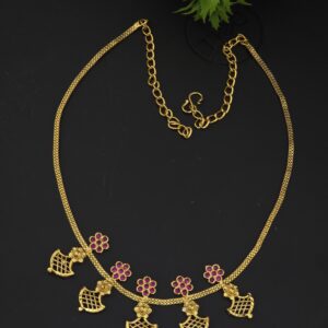 premium foaming ruby stone five petal necklace