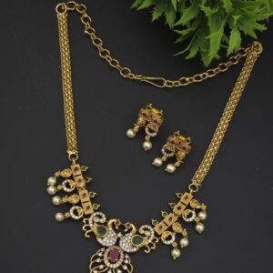 premium matt ad stone peacock choker with earings