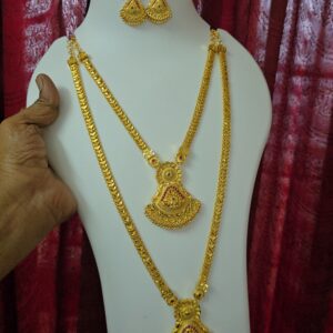 Premium Foaming Ruby Heart design  combo set   comes  necklace and haram with stud