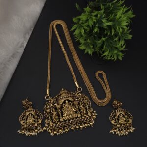 premium matt 30 Inch lakshmi dollar chain with earings