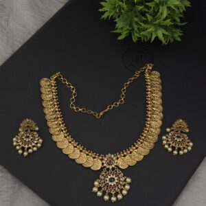 Premium mat AD stone necklace with stud