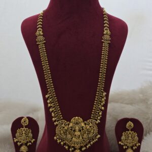 Premium antique finished  haram with stud real gold tone look REAL GOLD TONE comes lord lakshmi pendant
