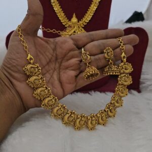 Premium antique peacock lakshmi necklace with jhumka