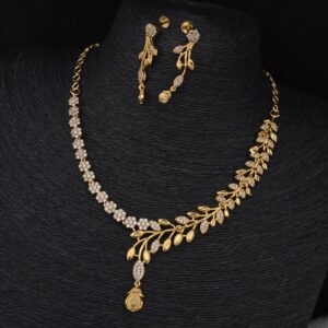 Premium foaming ad stone leaf necklace with earings 