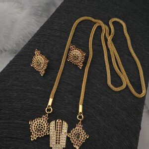 Premium mat finish sangu chakram dollar chain 32 inch with earings 