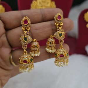 Premium mat AD stone dual jhumka