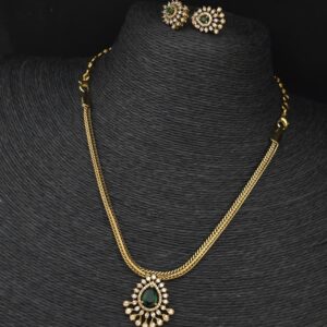 Premium matt emerald stone necklace with earings